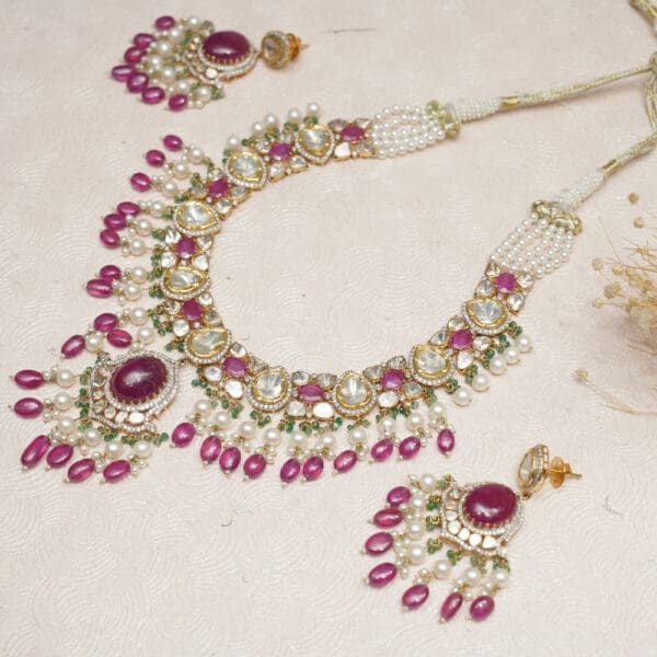 14kt Gold Kundan Polki Necklace With Earrings PKS14/9