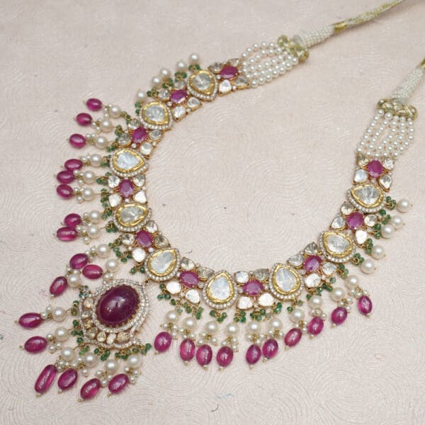 14kt Gold Kundan Polki Necklace With Earrings PKS14/9