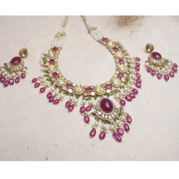 14kt Gold Kundan Polki Necklace With Earrings PKS14/9