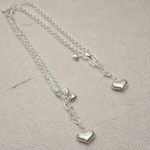 925 Silver Link Chain With Heart Charm Anklets PYSS/133