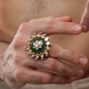 18kt Gold Flower Kundan Adjustable Ring 1PKR18/9