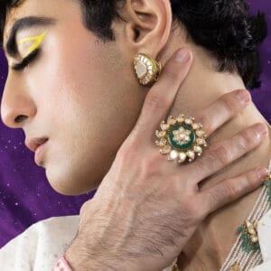 18kt Gold Flower Kundan Adjustable Ring 1PKR18/9