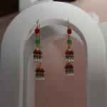 22Kt Gold Pearl Jhumki With Red and Green Stones ER22/1026