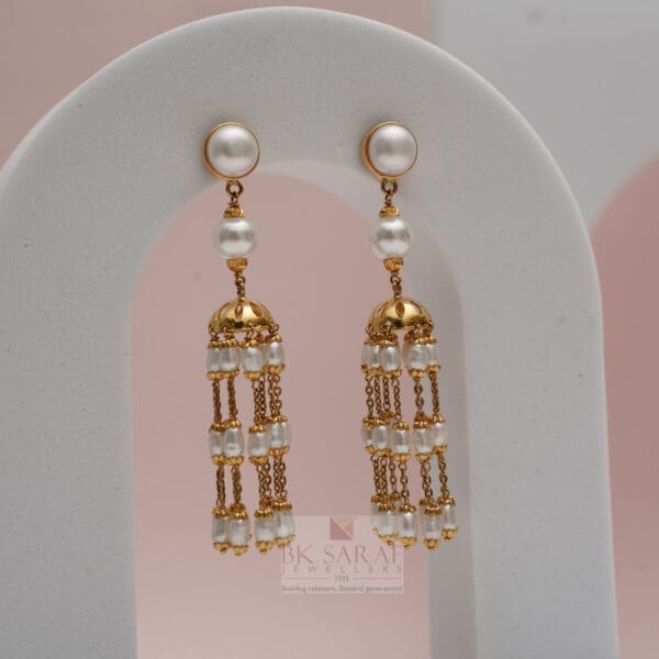 22Kt Gold Pearl Jhumka Earrings for Women ER22/12 | Bridal and Festive Wear