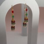 22Kt Gold Pearl Jhumki With Red and Green Stones ER22/1026