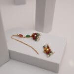 22Kt Gold Pearl Jhumki With Red and Green Stones ER22/1026