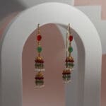 22Kt Gold Pearl Jhumki With Red and Green Stones ER22/1026