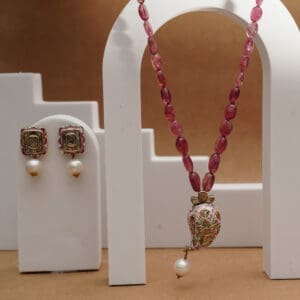 Gold Kundan Polki Necklace & Earring Set with Pearl Drops PKLS8/2