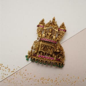 22KT Antique Gold Temple Pendant with Ruby Accents LC22/375
