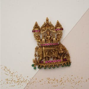 22KT Antique Gold Temple Pendant with Ruby Accents LC22/375 22KT Antique Gold Temple Pendant with Ruby Accents LC22/375
