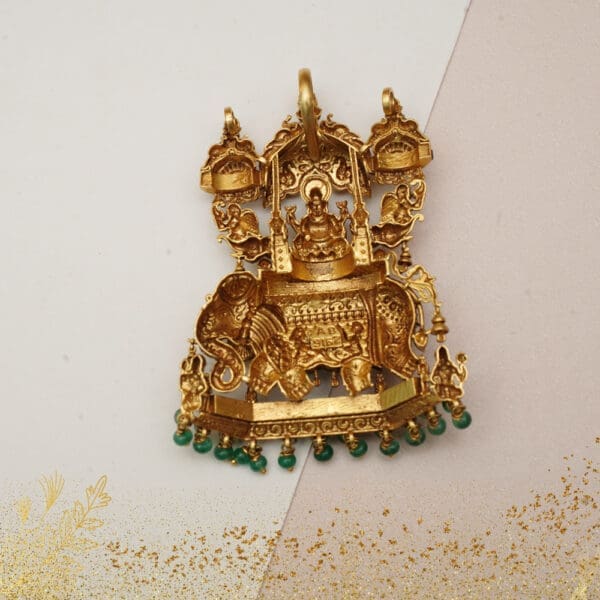 22KT Antique Gold Temple Pendant with Ruby Accents LC22/375